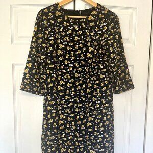 Dark navy winter dress flowers 3/4 sleeves size XS perfect condition